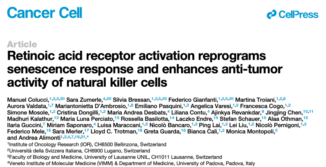 Cancer Cell：激活維A酸受體，可重編程衰老反應，增強NK細胞抗腫瘤活性
